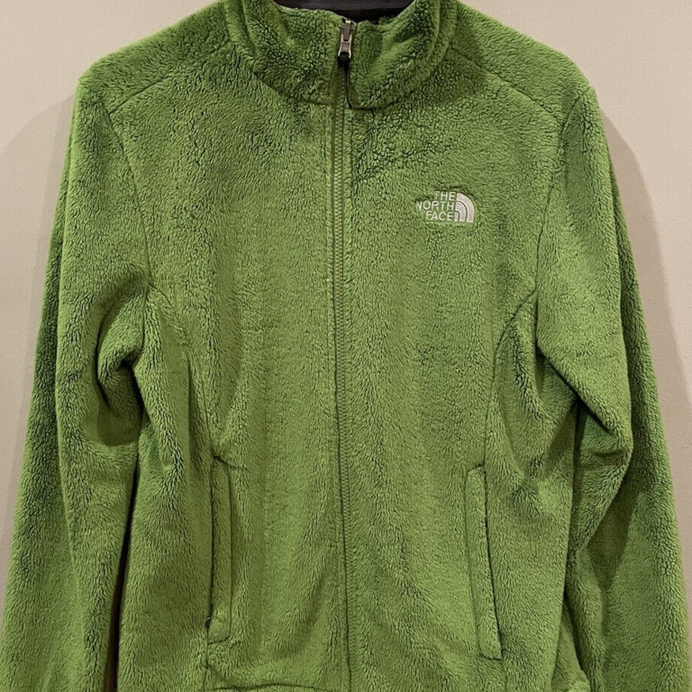 The north face fuzzy green jacket